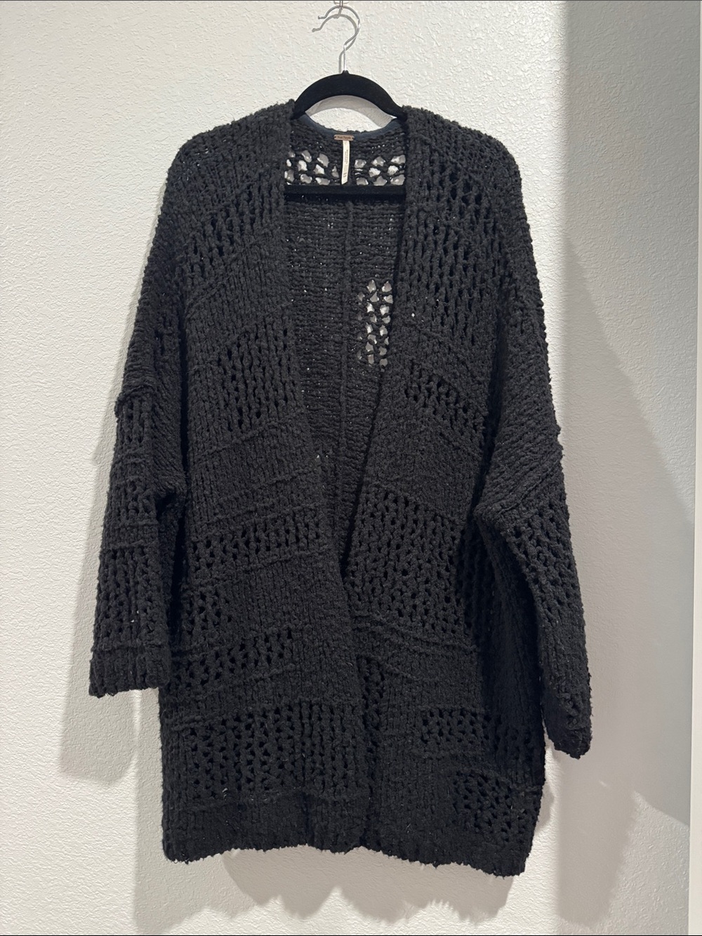 Free People Black Chunky Open Knit Cardigan